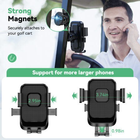 Golf Cart Phone Holder Golf Cart Magnetic Phone Holder Mount Ultra Strength Magnets Cell Phone Caddy Compatible For EZGO/Club Car/iPhone/Galaxy/Google Pixel, 360° Rotatable/One-Handed Pick & Place - 图片 3